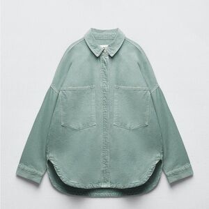 Zara Denim Green Oversized Shirt Jacket Size Small